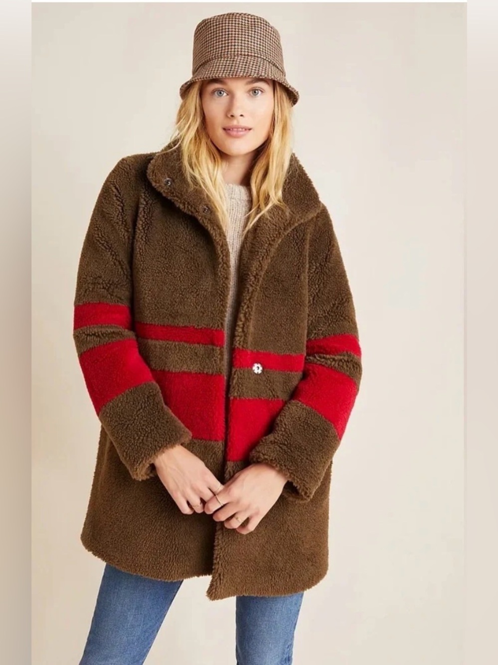 Velvet by Graham & Spencer Evian Stripe Sherpa Coat Medium EUC